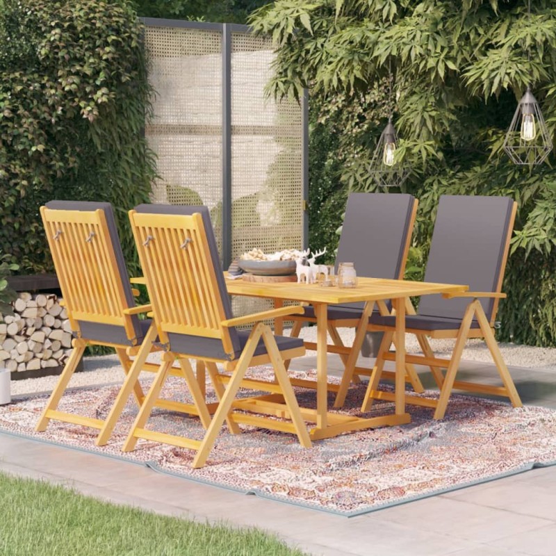 vidaXL 5-tlg. Garten-Essgruppe mit Grauen Kissen Massivholz Teak vidaXL 5-tlg. Garten-Essgruppe mit Grauen Kissen Massivholz Teak