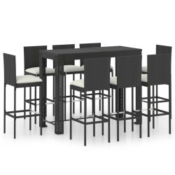 vidaXL 9-tlg. Garten-Bar-Set mit Creme Kissen Poly Rattan