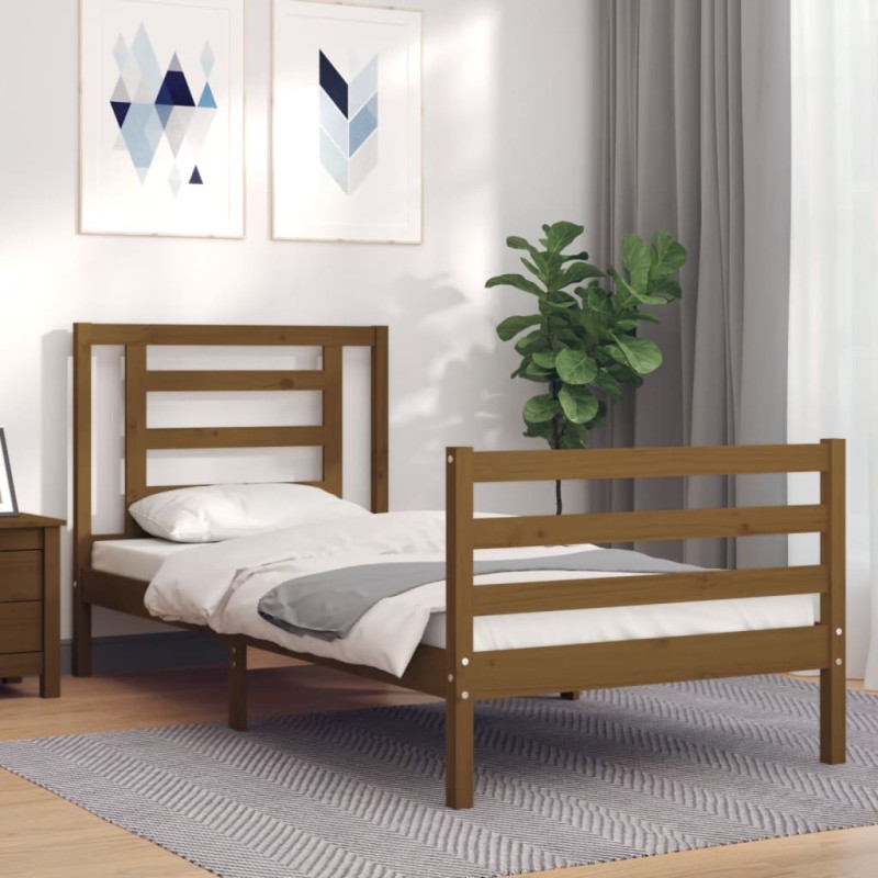 vidaXL Massivholzbett mit Kopfteil Honigbraun 90x200 cm vidaXL Massivholzbett mit Kopfteil Honigbraun 90x200 cm