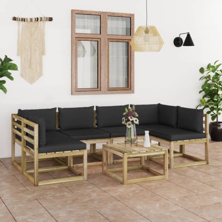 vidaXL 7-tlg. Garten-Lounge-Set mit Kissen Imprägniertes Kiefernholz