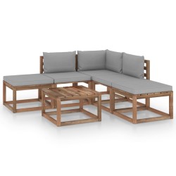 vidaXL 6-tlg. Garten-Lounge-Set mit Grauen Kissen