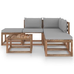 vidaXL 6-tlg. Garten-Lounge-Set mit Grauen Kissen