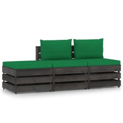 vidaXL 3-tlg. Garten-Lounge-Set mit Kissen Grau Imprägniertes Holz