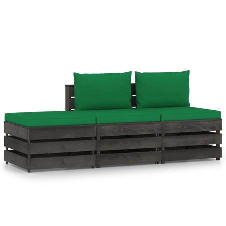 vidaXL 3-tlg. Garten-Lounge-Set mit Kissen Grau Imprägniertes Holz