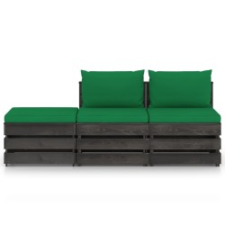 vidaXL 3-tlg. Garten-Lounge-Set mit Kissen Grau Imprägniertes Holz