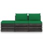 vidaXL 3-tlg. Garten-Lounge-Set mit Kissen Grau Imprägniertes Holz
