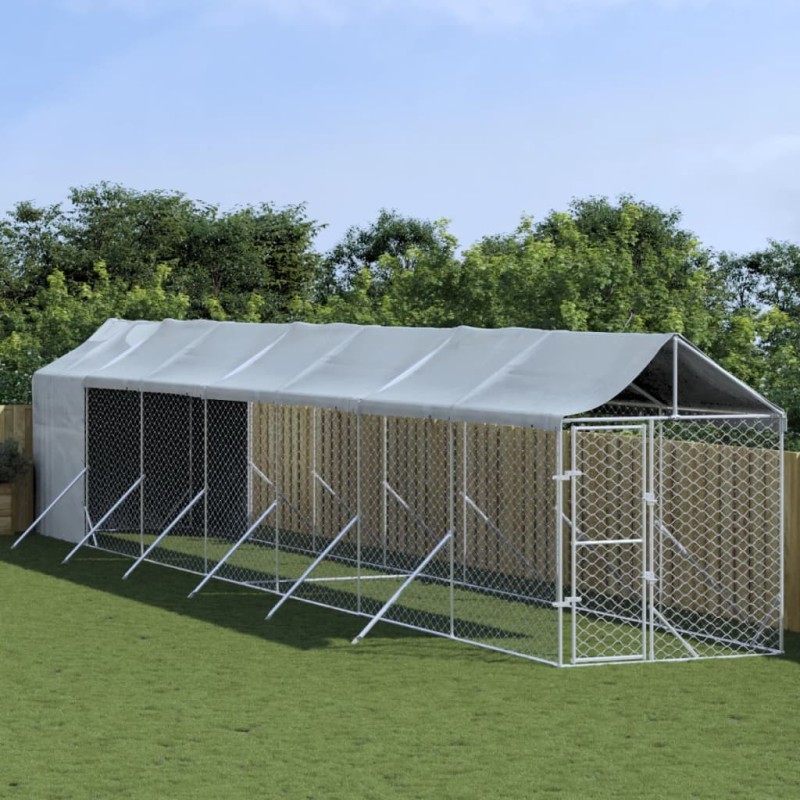 vidaXL Outdoor-Hundezwinger mit Dach Silbern 2x14x2,5 m Stahl Verzinkt vidaXL Outdoor-Hundezwinger mit Dach Silbern 2x14x2,5 m Stahl Verzinkt