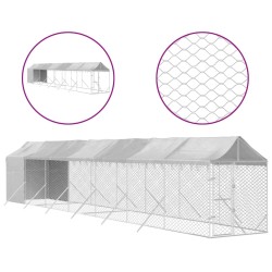 vidaXL Outdoor-Hundezwinger mit Dach Silbern 2x14x2,5 m Stahl Verzinkt