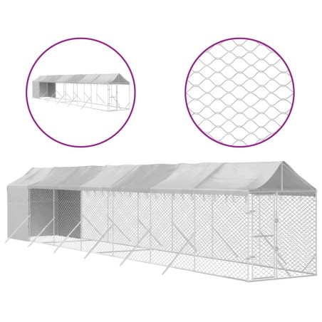 vidaXL Outdoor-Hundezwinger mit Dach Silbern 2x14x2,5 m Stahl Verzinkt