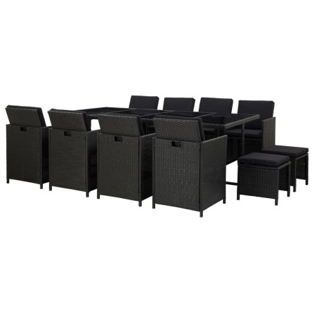 13-tlg. Garten-Essgruppe mit Auflagen Poly Rattan Schwarz