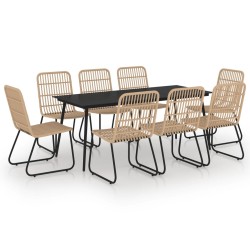 vidaXL 9-tlg. Garten-Essgruppe Poly Rattan und Glas