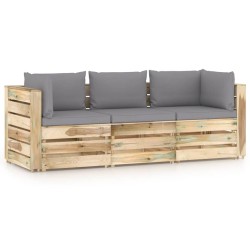 vidaXL 3-Sitzer-Gartensofa mit Kissen Grün Imprägniertes Holz