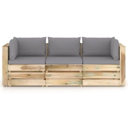 vidaXL 3-Sitzer-Gartensofa mit Kissen Grün Imprägniertes Holz