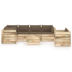 vidaXL 7-tlg. Garten-Lounge-Set mit Kissen Grün Imprägniertes Holz