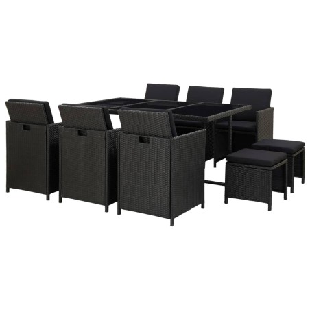 11-tlg. Garten-Essgruppe mit Auflagen Poly Rattan Schwarz