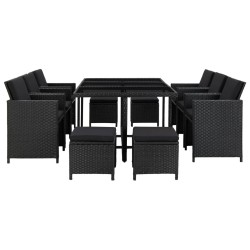 11-tlg. Garten-Essgruppe mit Auflagen Poly Rattan Schwarz