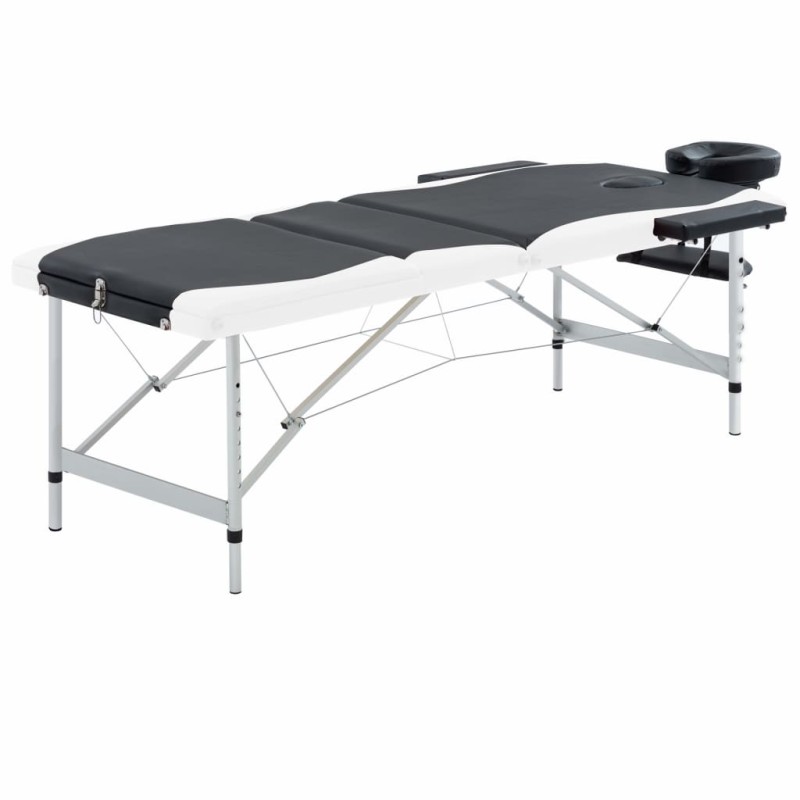 vidaXL Massageliege Klappbar 3-Zonen Aluminiumgestell Schwarz und Weiß vidaXL Massageliege Klappbar 3-Zonen Aluminiumgestell Schwarz und Weiß