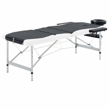  vidaXL Massageliege Klappbar 3-Zonen Aluminiumgestell Schwarz und Weiß
