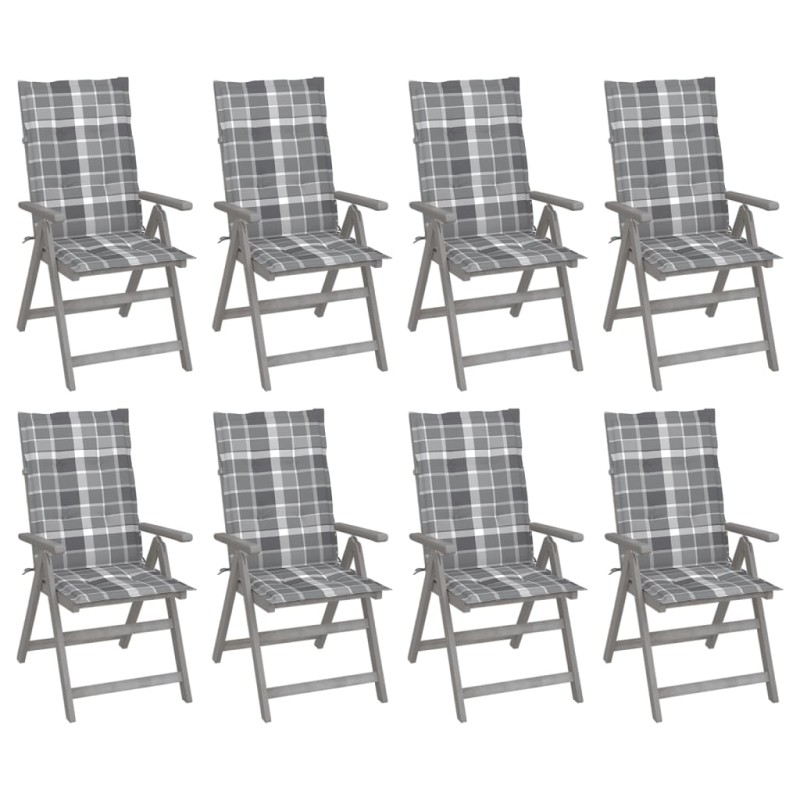 vidaXL Verstellbare Gartenstühle mit Auflagen 8 Stk. Grau Akazienholz vidaXL Verstellbare Gartenstühle mit Auflagen 8 Stk. Grau Akazienholz