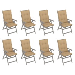 vidaXL Verstellbare Gartenstühle mit Auflagen 8 Stk. Grau Akazienholz