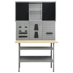 vidaXL Werkbank mit 3 Werkzeugwänden und 1 Wandschrank