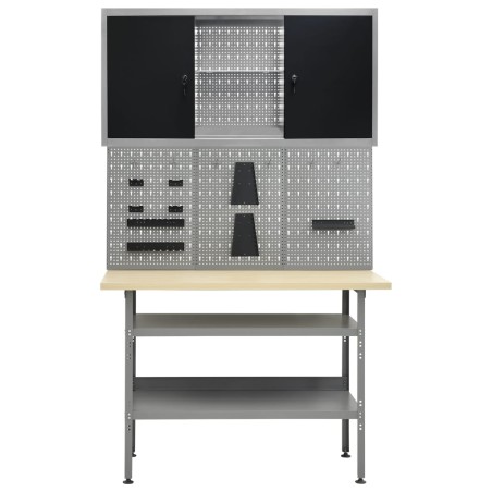 vidaXL Werkbank mit 3 Werkzeugwänden und 1 Wandschrank