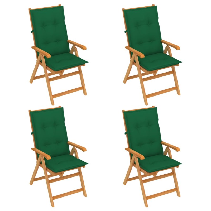 vidaXL Gartenstühle 4 Stk. mit Grünen Kissen Massivholz Teak vidaXL Gartenstühle 4 Stk. mit Grünen Kissen Massivholz Teak