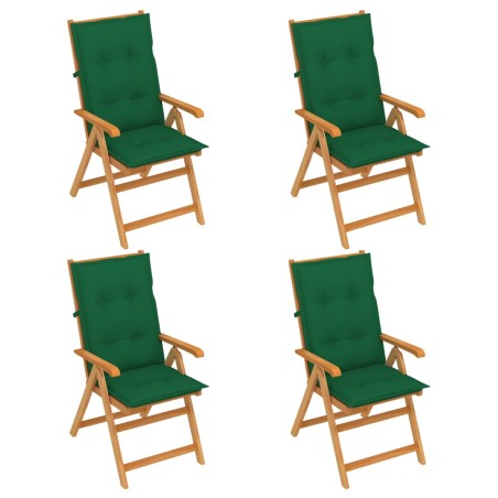 vidaXL Gartenstühle 4 Stk. mit Grünen Kissen Massivholz Teak