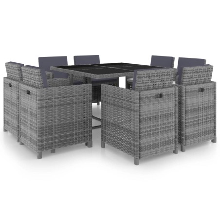 9-tlg. Garten-Essgruppe mit Auflagen Poly Rattan Anthrazit