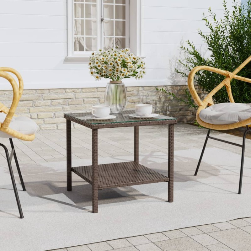 vidaXL Beistelltisch Braun 45x45x45 cm Poly Rattan und Hartglas vidaXL Beistelltisch Braun 45x45x45 cm Poly Rattan und Hartglas
