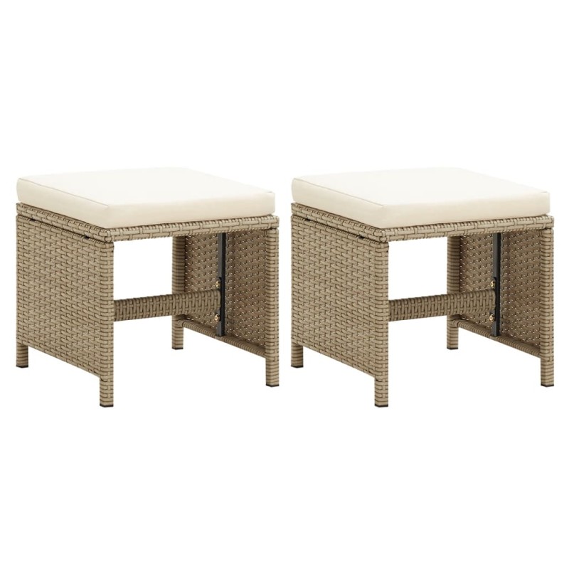 Gartenhocker 2 Stk. mit Sitzkissen Poly Rattan Beige Gartenhocker 2 Stk. mit Sitzkissen Poly Rattan Beige