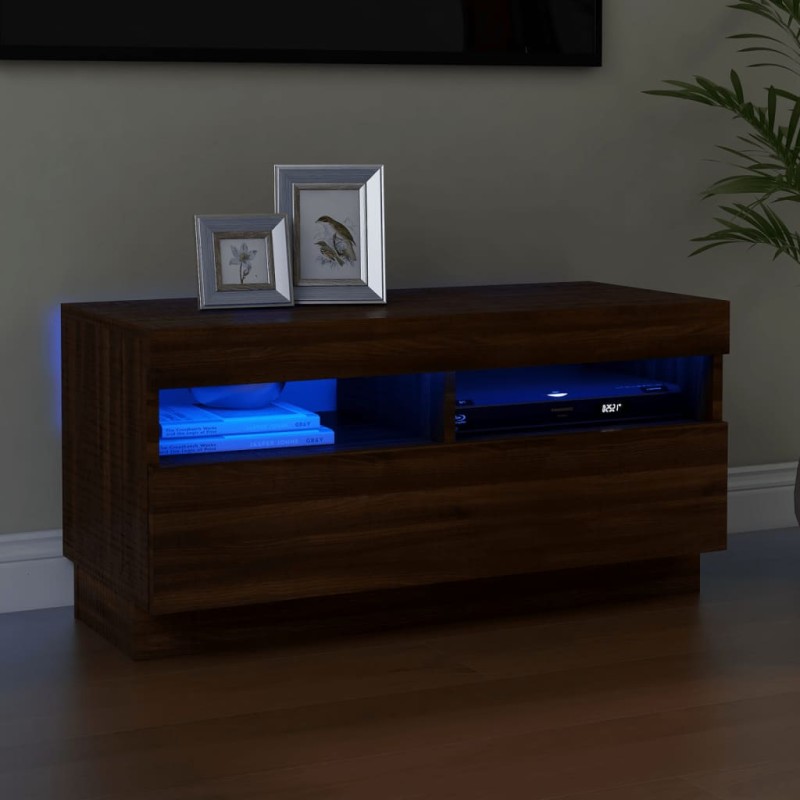vidaXL TV-Schrank mit LED-Leuchten Braun Eichen-Optik 80x35x40 cm vidaXL TV-Schrank mit LED-Leuchten Braun Eichen-Optik 80x35x40 cm