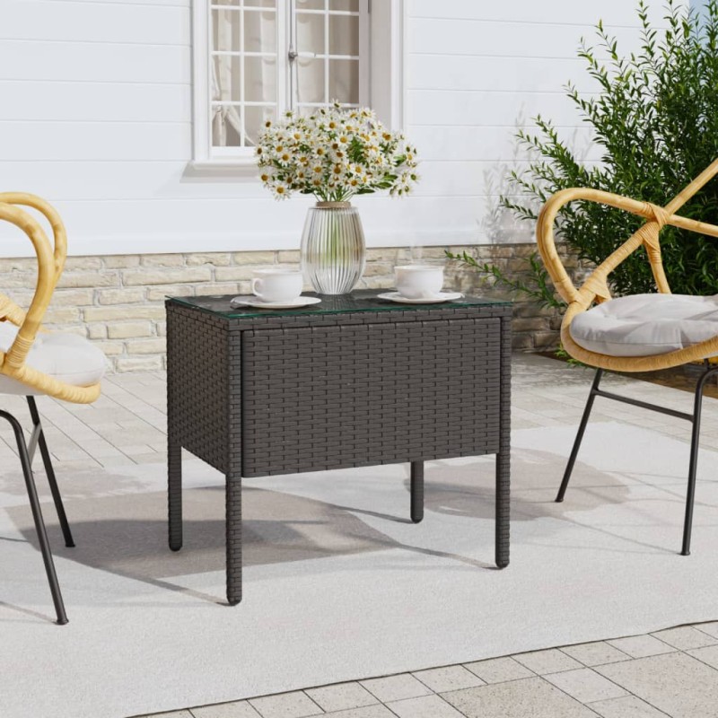 vidaXL Beistelltisch Schwarz 53x37x48 cm Poly Rattan und Hartglas vidaXL Beistelltisch Schwarz 53x37x48 cm Poly Rattan und Hartglas