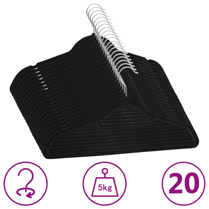 vidaXL 20 Stk. Kleiderbügel-Set Anti-Rutsch Schwarz Samt vidaXL 20 Stk. Kleiderbügel-Set Anti-Rutsch Schwarz Samt