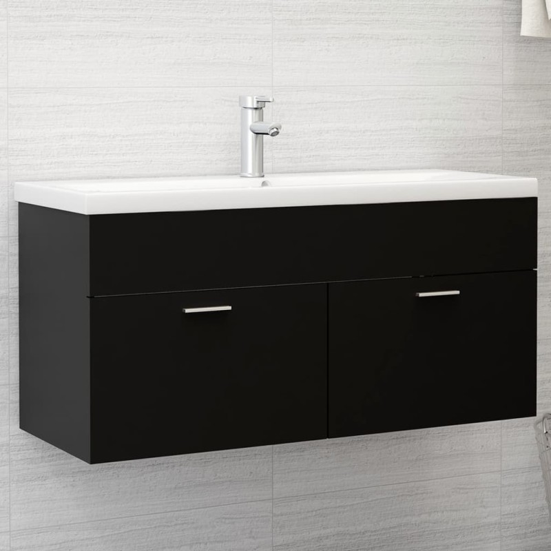 vidaXL Waschbeckenunterschrank mit Einbaubecken Schwarz Holzwerkstoff vidaXL Waschbeckenunterschrank mit Einbaubecken Schwarz Holzwerkstoff