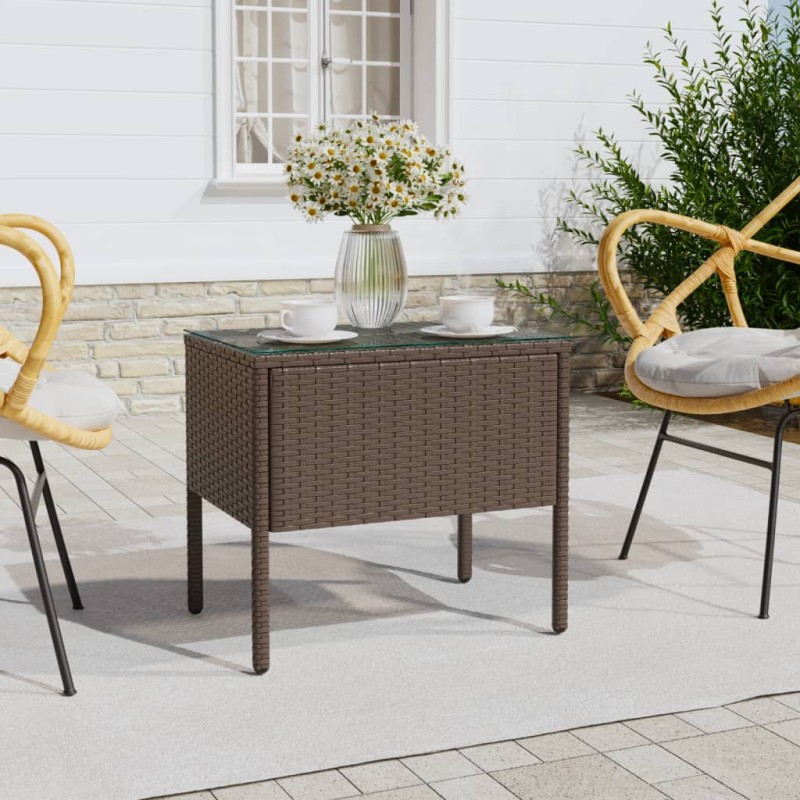 vidaXL Beistelltisch Braun 53x37x48 cm Poly Rattan und Hartglas vidaXL Beistelltisch Braun 53x37x48 cm Poly Rattan und Hartglas