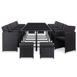 17-tlg. Garten-Essgruppe mit Auflagen Poly Rattan Schwarz