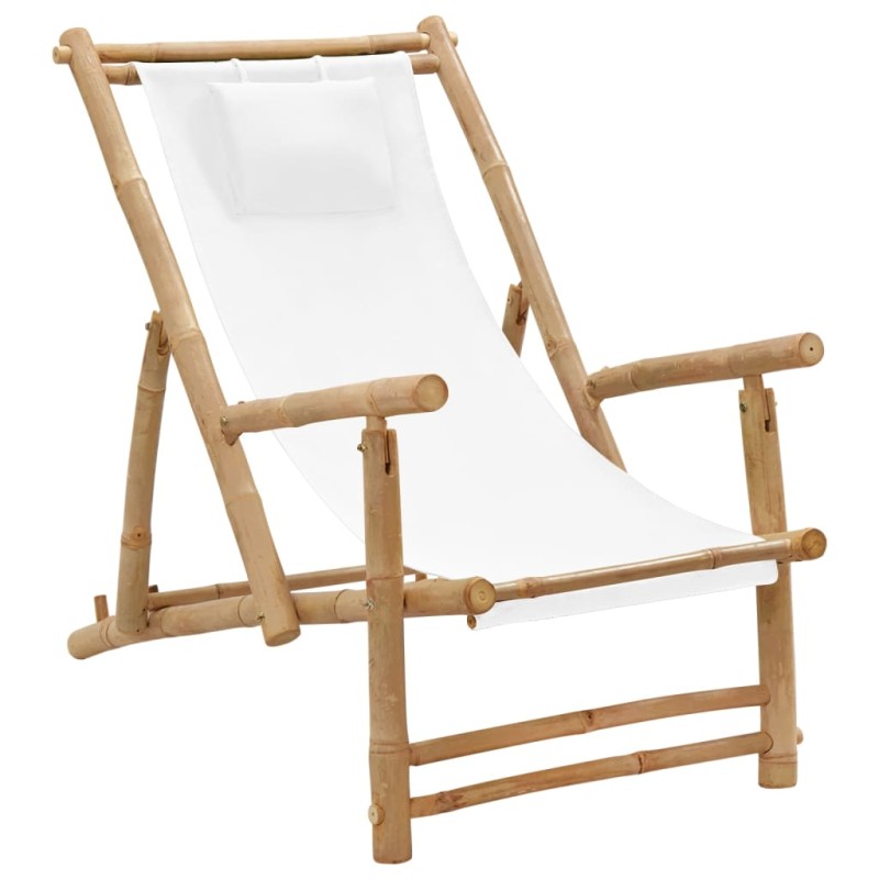 vidaXL Liegestuhl Bambus und Canvas Cremeweiß vidaXL Liegestuhl Bambus und Canvas Cremeweiß