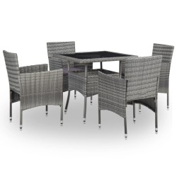 5-tlg. Garten-Essgruppe Grau Poly Rattan und Glas