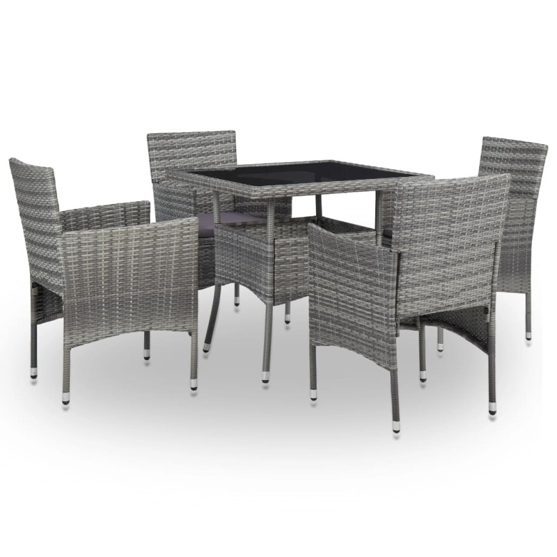 5-tlg. Garten-Essgruppe Grau Poly Rattan und Glas 5-tlg. Garten-Essgruppe Grau Poly Rattan und Glas