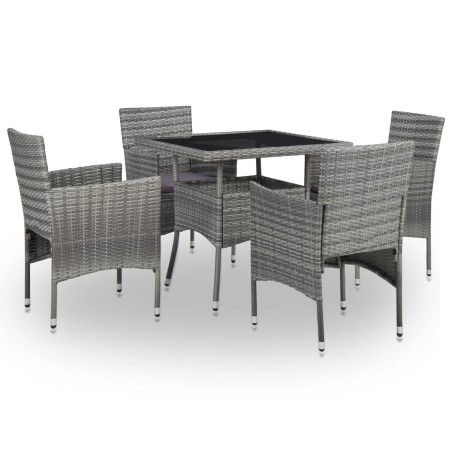 5-tlg. Garten-Essgruppe Grau Poly Rattan und Glas