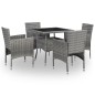 5-tlg. Garten-Essgruppe Grau Poly Rattan und Glas 5-tlg. Garten-Essgruppe Grau Poly Rattan und Glas