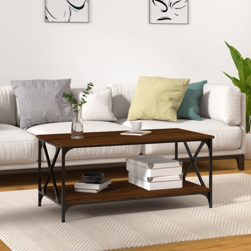 vidaXL Couchtisch Braun Eichen-Optik 100x50x45 cm Holzwerkstoff Eisen vidaXL Couchtisch Braun Eichen-Optik 100x50x45 cm Holzwerkstoff Eisen