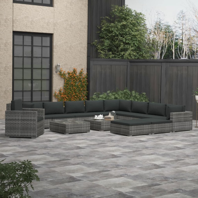 vidaXL 13-tlg. Garten-Lounge-Set mit Polstern Poly Rattan Grau vidaXL 13-tlg. Garten-Lounge-Set mit Polstern Poly Rattan Grau