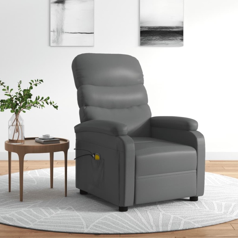 vidaXL Massagesessel Elektrisch Grau Kunstleder vidaXL Massagesessel Elektrisch Grau Kunstleder