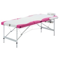 vidaXL Massageliege Klappbar 3-Zonen Aluminiumgestell Weiß und Rosa
