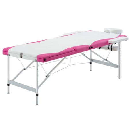 vidaXL Massageliege Klappbar 3-Zonen Aluminiumgestell Weiß und Rosa