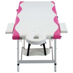 vidaXL Massageliege Klappbar 3-Zonen Aluminiumgestell Weiß und Rosa