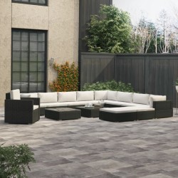 13-tlg. Garten-Lounge-Set mit Auflagen Poly Rattan Schwarz