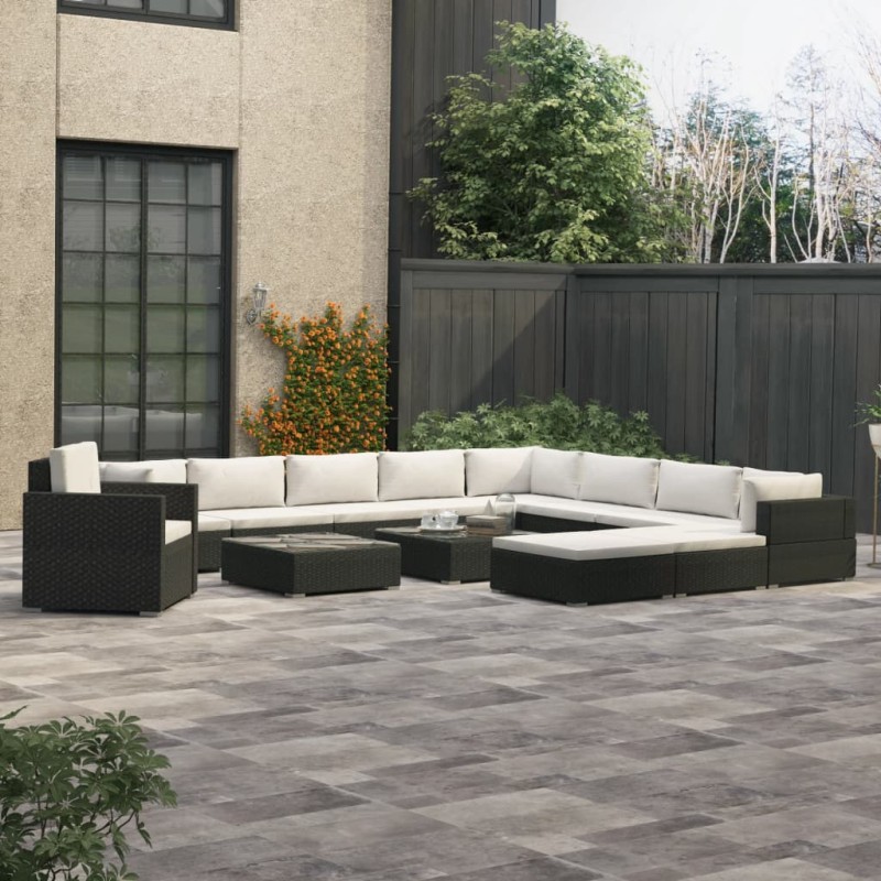 13-tlg. Garten-Lounge-Set mit Auflagen Poly Rattan Schwarz 13-tlg. Garten-Lounge-Set mit Auflagen Poly Rattan Schwarz